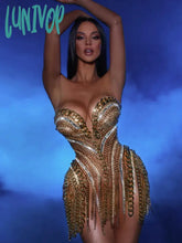 Lunivop Newest Women Summer Luxury Sexy Sleeveless Diamonds Chain Gold Mini Gowns Dress Elegant